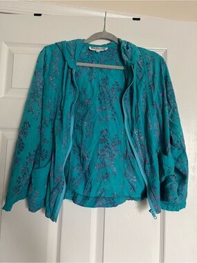 Teal Floral Zip Hoodie Jacket from Indonesia
